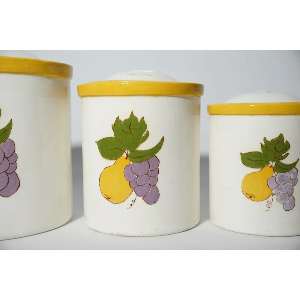 Vintage Liz YDE Ceramic Pottery Food Storage Cookie Jars, Grapes, Pears,‎ Yellow
